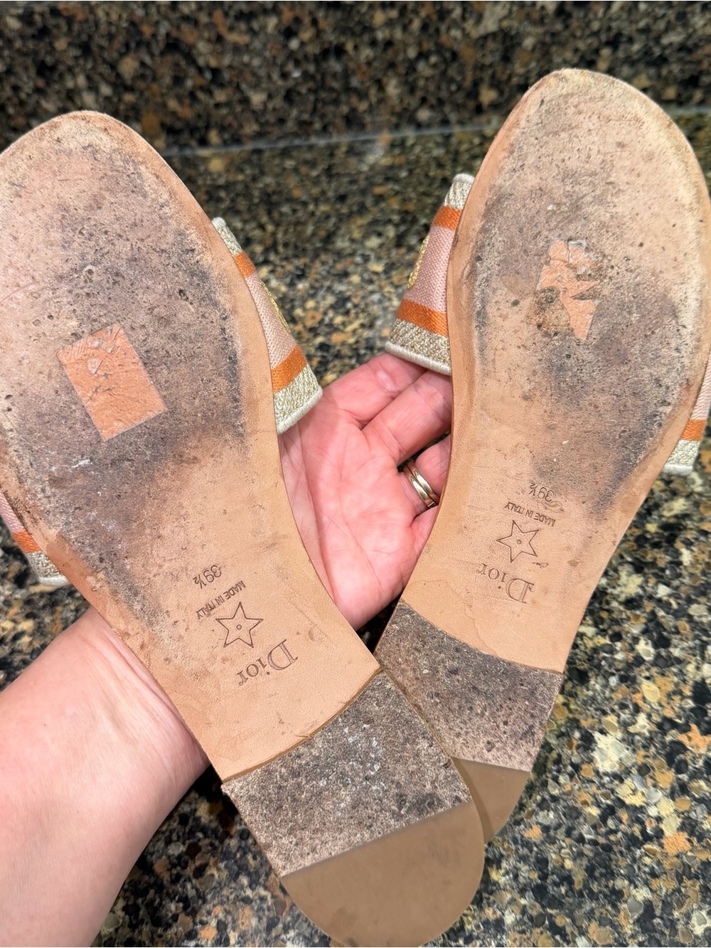Christian Dior Gold Slide Sandals with Pink Stripe 39.5 - Picture 6 of 8